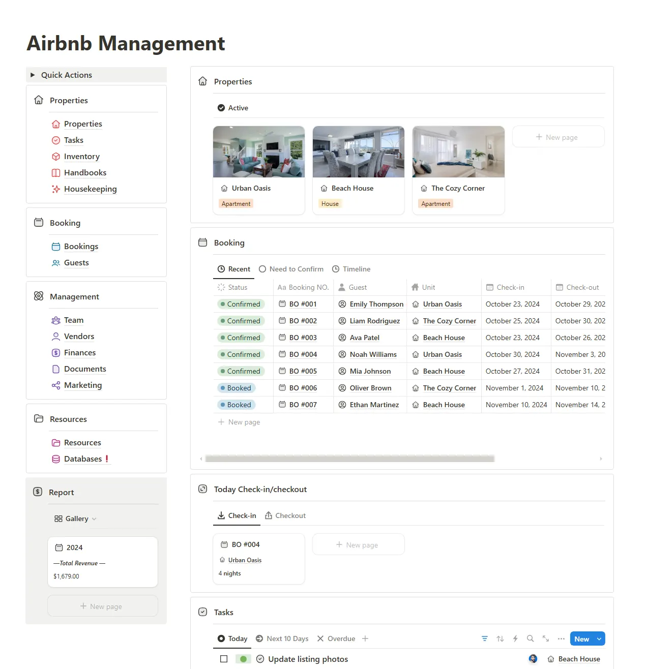 AirbnbOS overview dashboard