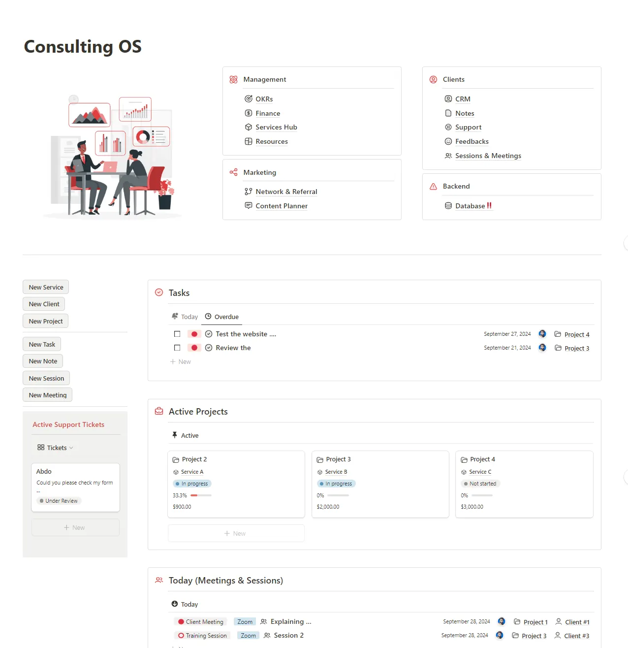 ConsultingOS overview dashboard