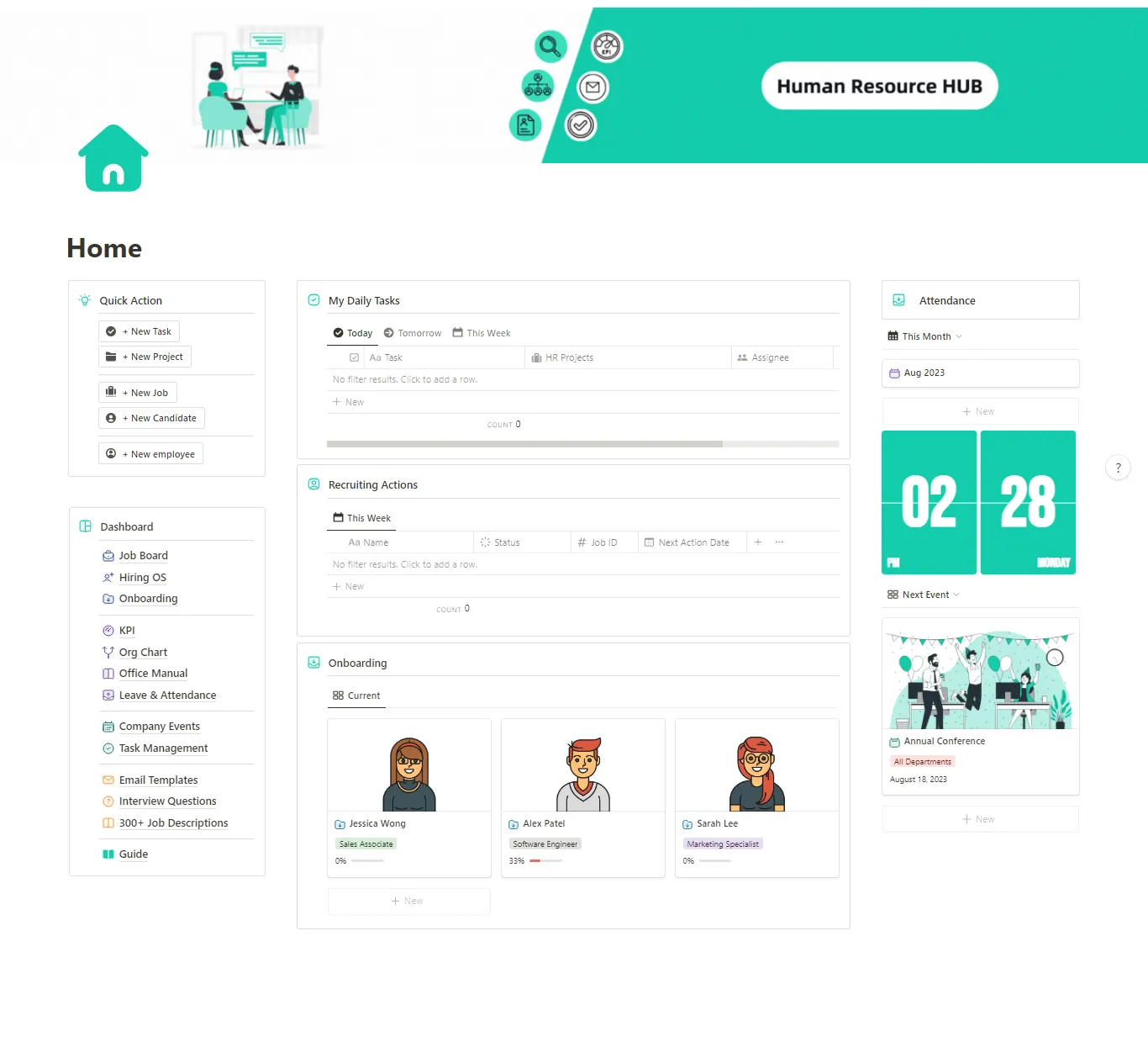 Human Resource Hub overview dashboard